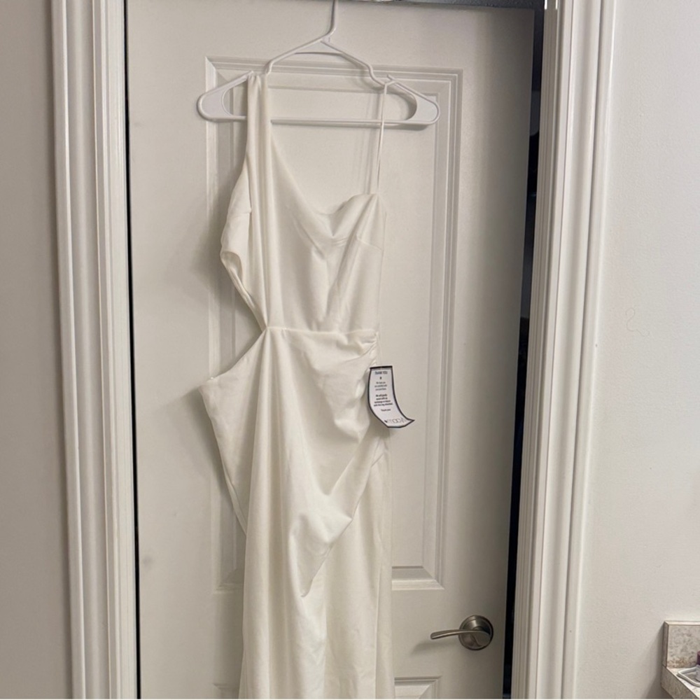 Crystal Doll White One-Shoulder Cutout Dress